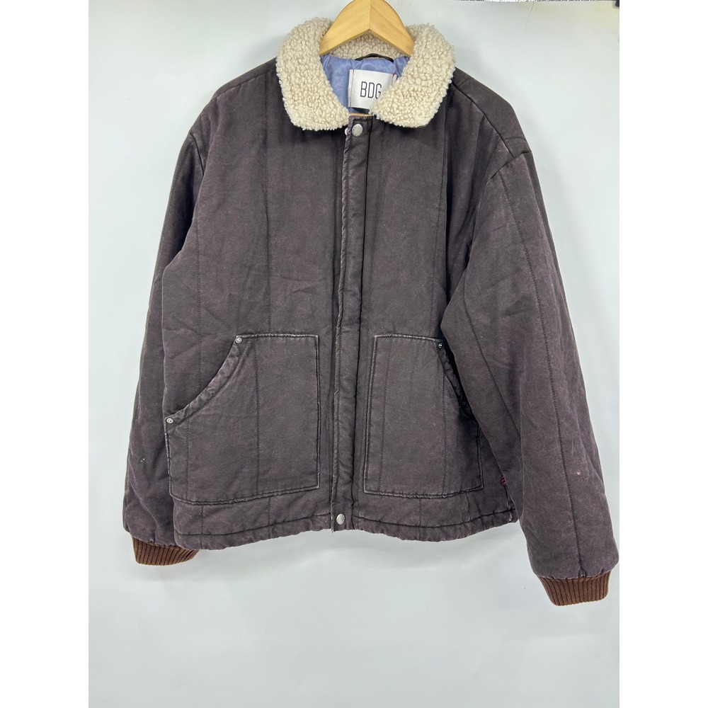 BDG Urban Outfitters Mens L Canvas Workwear Jacket Sherpa Collar Brown OB1402716